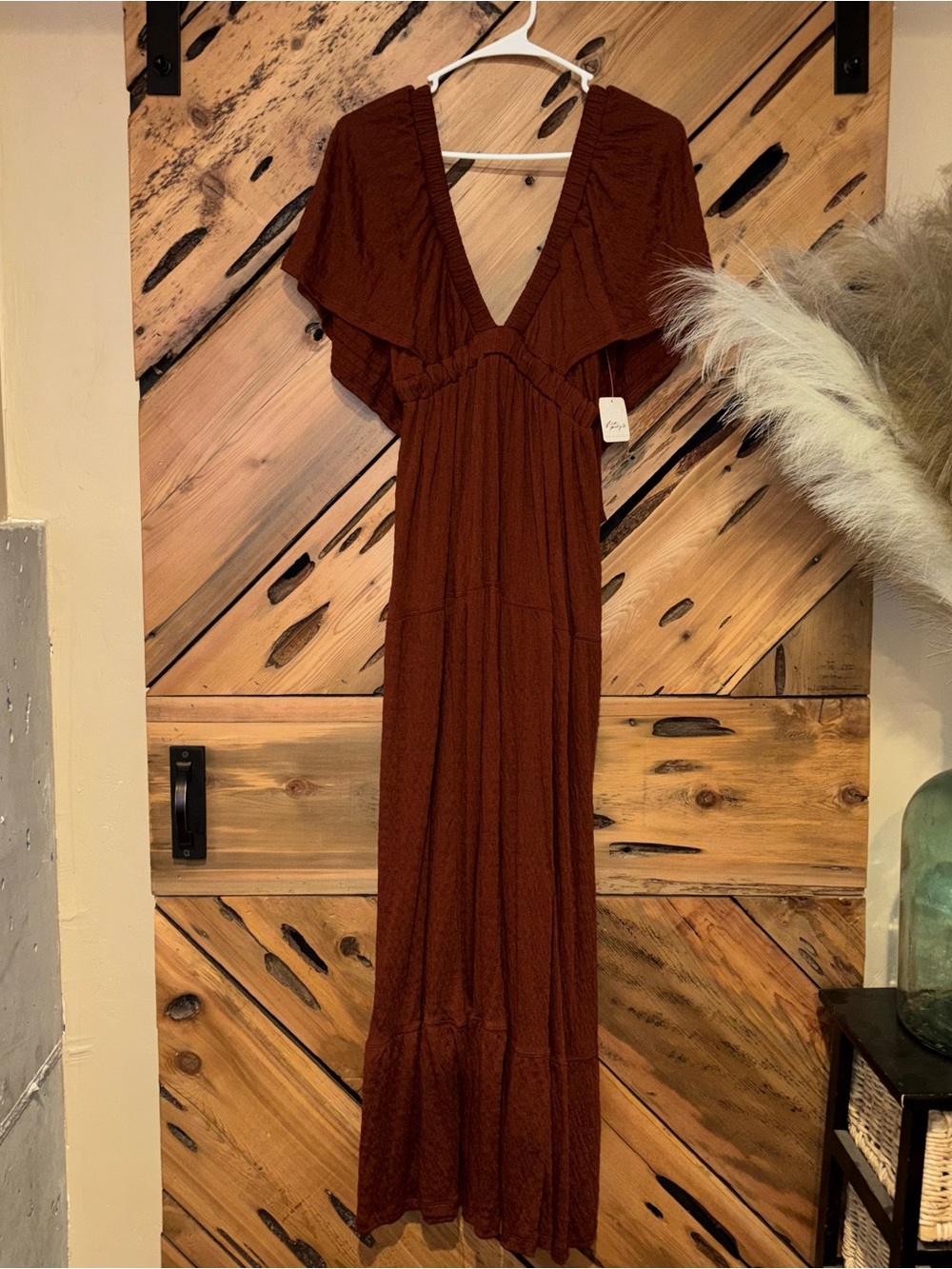 Free People Beach NWT Rust Brown V‑Neck Maxi Dress oversized XS